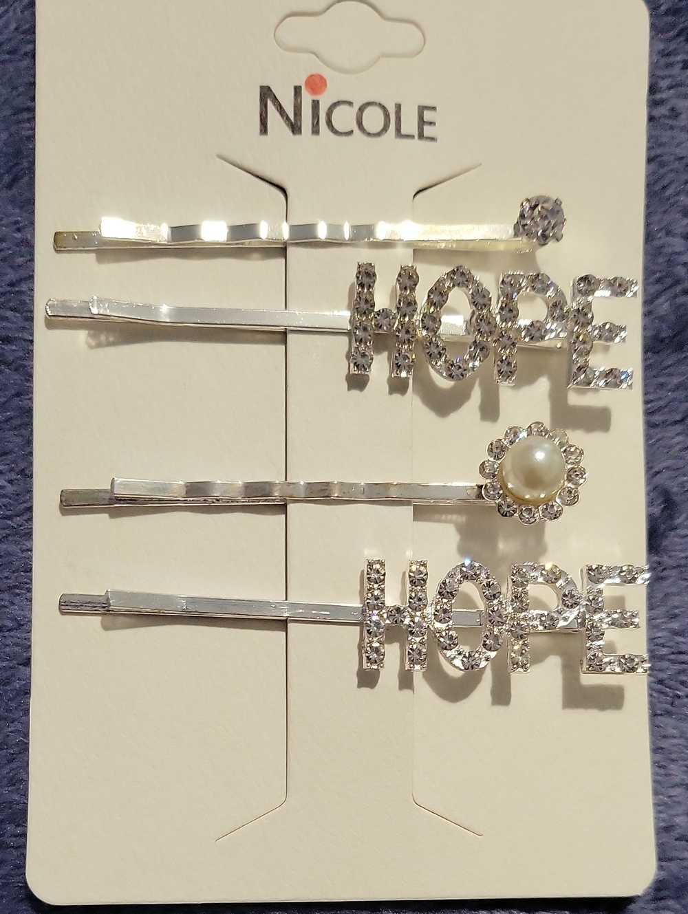 Nicole Silver Rhinestone & Pearl 'HOPE' Bobby Pin Set